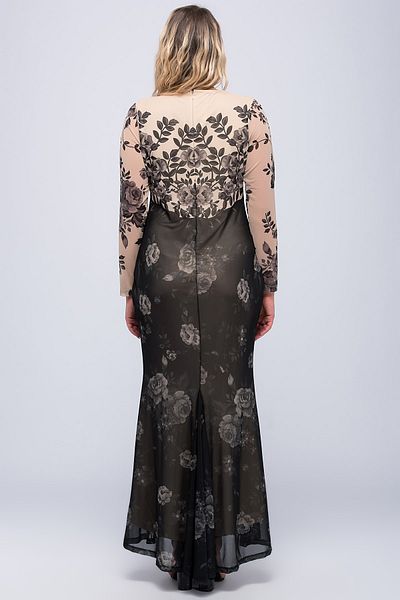 Şans Plus Size Evening Dress - Beige - Basic