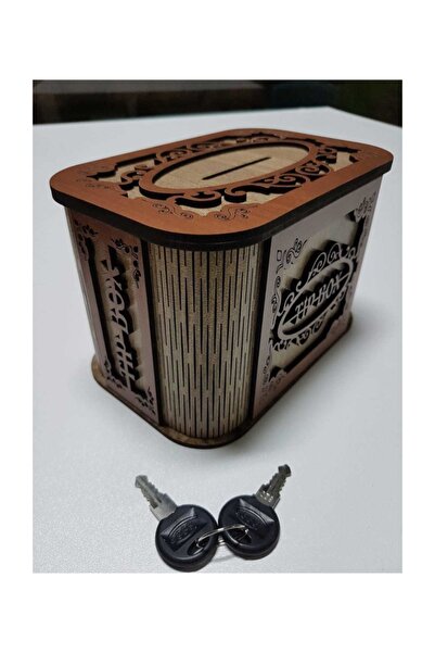 karakoç eğitim araçları Tip Box Bahşiş Tip Kutusu Ahşap Kumbara Anahtarlı Kil...