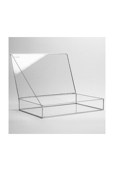 El Crea Designs 30x20x6cm Silver Glass Box with Lid Chocolate Jewelry Accessory Photo Wedding Engagement Promise Organization