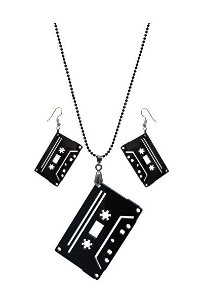 Probest Kaset Küpe Ve Kolye Takımı Siyah