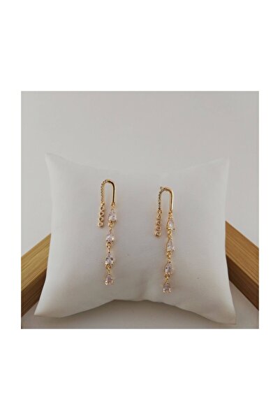 Zirkon Taşlı Pirinç Küpe - Gold