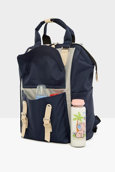 Bagmori Navy Blue Women's Pocketed Mother Baby Bag with Logo M000003884