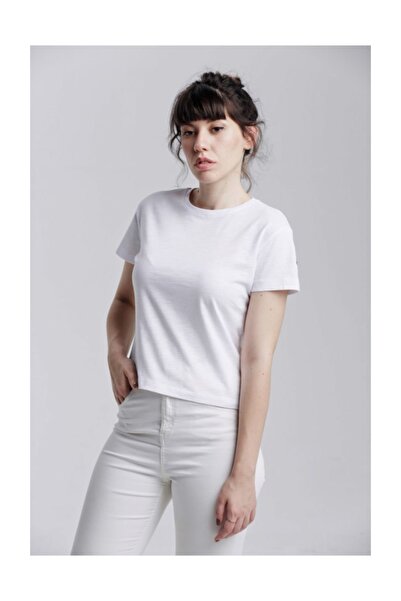 Kuun Basic Crop Kolu Gül Nakışlı Basıc T-shırt