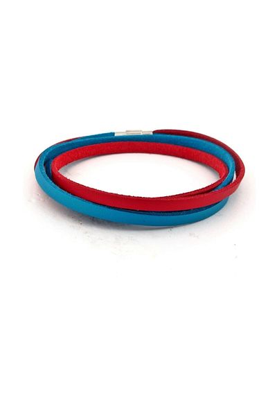 Solfera Red Blue Double Row Original Leather Wrap Men's Bracelet BT638
