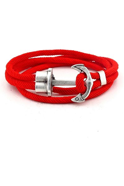 Solfera Red Colored Wrapped Large Anchor Men's Bracelet Bt626