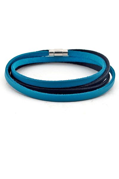 Solfera Navy Blue Double Row Original Leather Wrap Men's Bracelet BT635