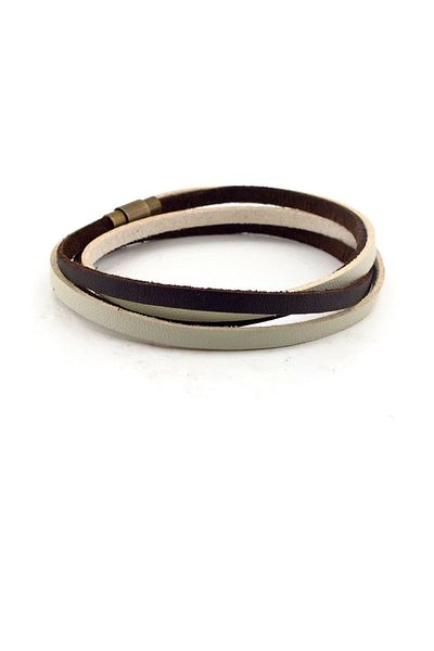 Solfera Brown Cream Double Row Original Leather Wrap Men's Bracelet BT632