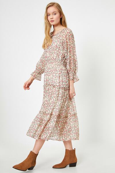 Koton Γυναικείο Φόρεμα με σχέδιο εκρού 0YAL88095IW