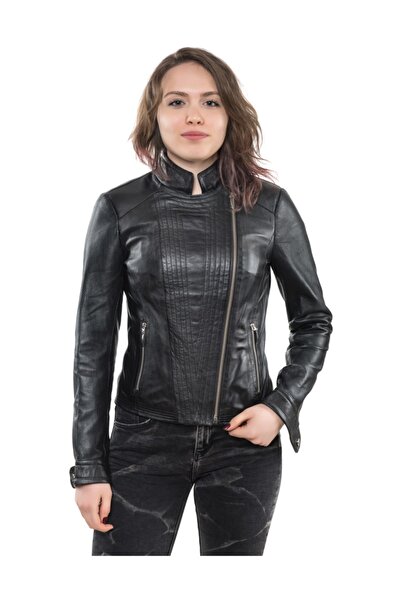 Derim Deri Kadın Siyah Deri Ceket