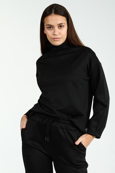 Collezione Siyah Balıkçı Yaka Uzun Kollu Kadın Basic Sweatshirt