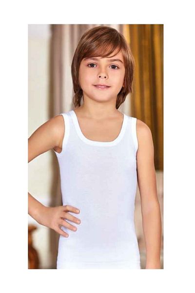 Berrak Boy's White 100% Combed Cotton 6-Piece Tank Top