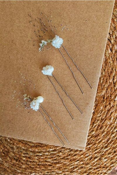 Eva Flore Floral Pearl Hairpin Wire Clasp, Mini Bridal Hair Accessory 3 Pieces
