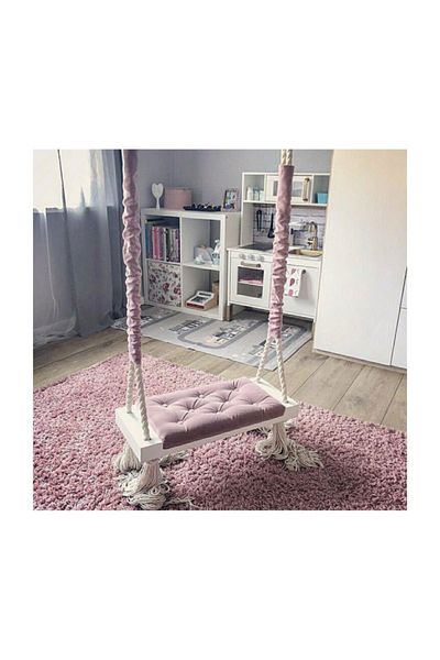 SALİHA Wooden Children's Swing Pouf with Cushion