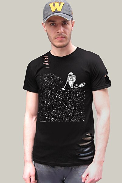 ROCKANDROLL Astronaut sa metlom, crna, kratki rukav, poderano T-shirt