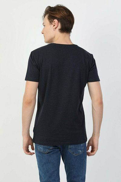 Colin's Tricou albastru cu mânecă scurtă pentru bărbați, slim fit, cu decolteu în V