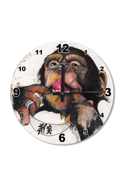 Cakatablo 30 cm Diameter Monkey Charlie Wooden Wall Clock
