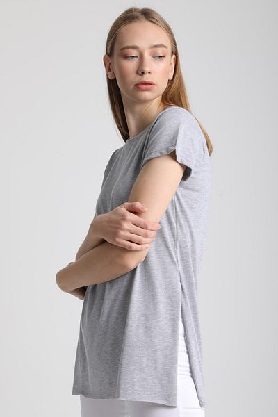 MD trend Tricou gri din bumbac cu decolteu rotund pentru femei Mdt3104