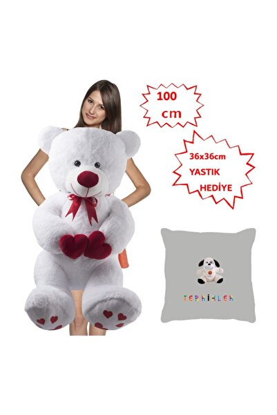 Genel Markalar Özgüner 100 cm Beyaz Bobo Peluş Ayı Tavşan Yastık Hediyeli