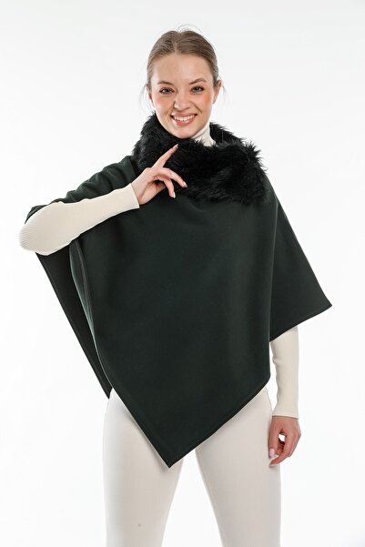 Pitti Kadın Zümrüt Kürklü Panço 70057