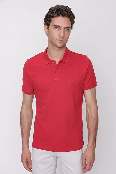 Morven Men's Red Basic Plain 100% Cotton Dynamic Fit Relaxed Fit Short Sleeve Polo Neck T-Shirt