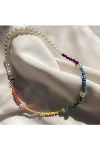 Stoneday قلادة فضية مطرزة باللؤلؤ الملون