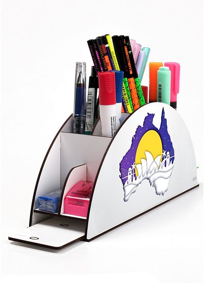 kutuTR Wooden VIP Ocean Series Rainbow Ruled Desktop Pen Holder Organizer with Assembled Box