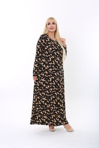 mami butik MAMI BUTİK plus size long sleeve (suitable for hijab) long maxi length stylish comfortable viscose combed cotton dress