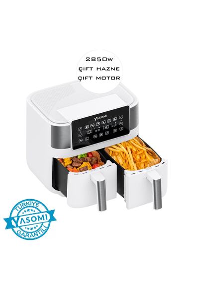 Yasomi Y80 Beyaz 8 Litre 2850w Çift Hazneli Ve Çift Motorlu Dokunmatik Airfryer Fritöz