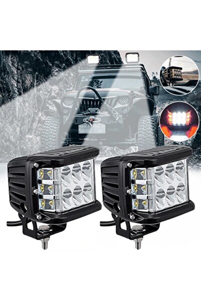 STS Oto Aksesuar Off Road Motosiklet 45w 12 Led 10cm Beyaz Turuncu Kare Sis Farı Çalışma Lambası 2 Adet