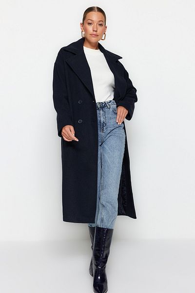 Trendyol Collection Námořnická modrá oversize široký střih dlouhý vlněný kabát TWOAW21KB0038