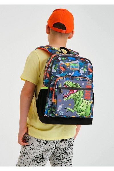 Coral High Set de genți pentru școală primară triplu dinozaur gri verde