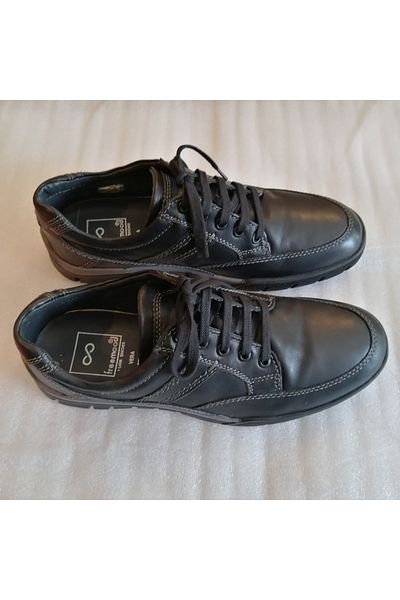 Freemood men's genuine leather black very soft lace-up serrated non-slip hard rubber sole shoes