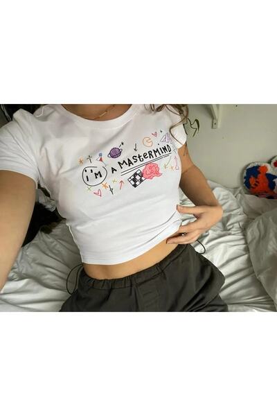 Gofeel I'm A Mastermind Λευκό Γυναικείο T-shirt Crop Top Μπλούζα