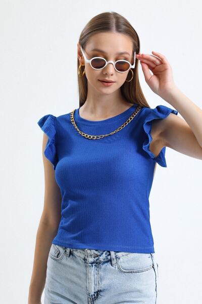 MD trend Γυναικείο κολιέ Saks Shoulder Flouncing Crew Neck Chain Tank Top