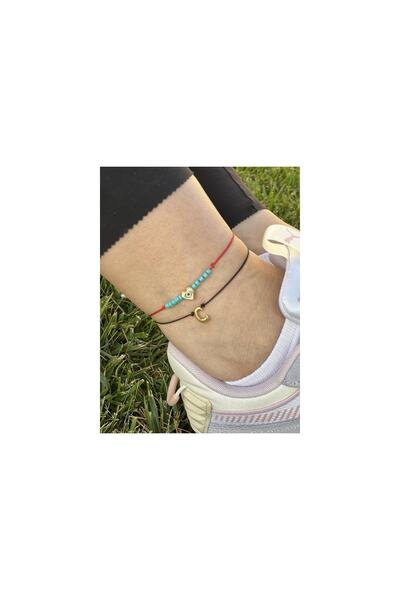 BY DİLEK ÇETİN ACCESSORY Black red letter C rope anklet