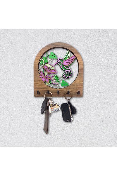 CajuArt Colorful Wooden Decorative - Bee Bird Themed Layered Wall Hanger