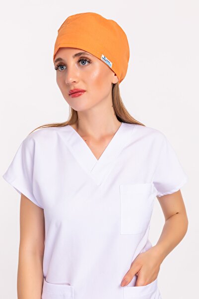 Nur Medikal Giyim Unisex Düz Turuncu Renk Cerrahi Bone Hemşire Doktor Saç Bonesi