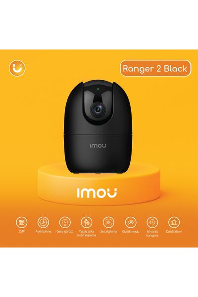 Imou Ranger 2 Black İç Ortam WiFi PT Kamera/2MP-360° Hareket-SD Kart-ONVIF-Bulut(IPC-A22EP-H-Black)