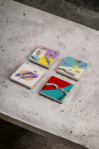 Baumatelier طقم قواعد أكواب من الحجر الطبيعي بتصميم حرفي حديث مكون من 4 قطع