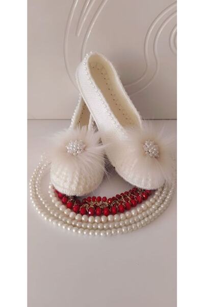 BUUFUU Burliva Hand Knitted Felt Sole Stone Detailed Knitted Booties