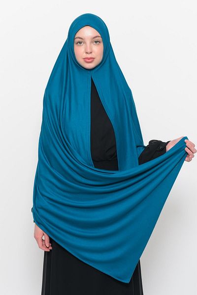 Altobeh Ready Practical Snap-on Luxury Organic Plain Combed Shawl Cross Aligned Open Petrol
