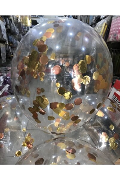 Deniz Party Store Transparent Balloon with Rose Gold and Gold Mixed Confetti 12 Inch 8 Pieces