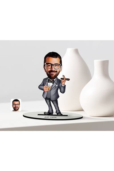 Bk Gift Kişiye Özel Bay Patron Karikatür Ahşap Biblo - 3