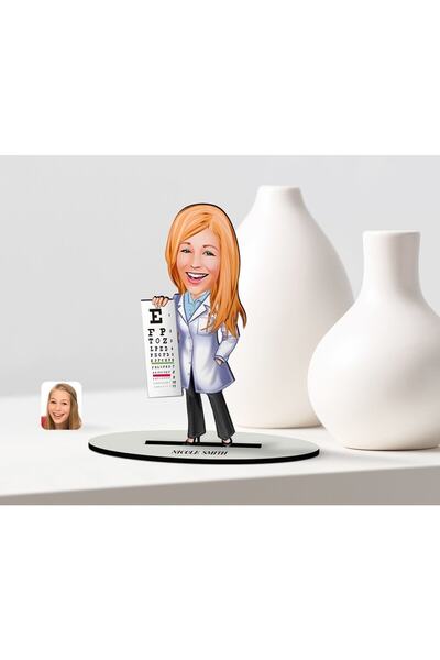 Bk Gift Kişiye Özel Göz Doktoru Karikatür Ahşap Biblo - 1
