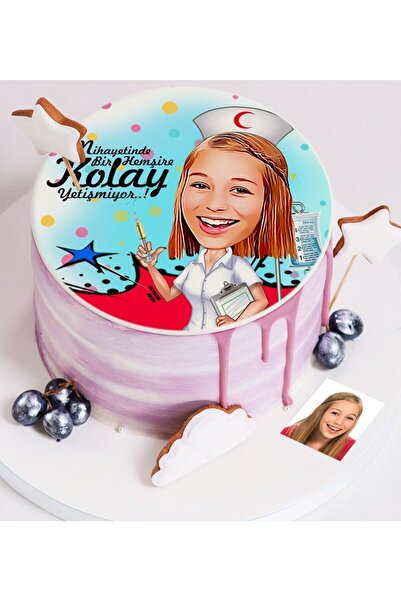 Bk Gift Kişiye Özel Hemşire Karikatür Baskılı Yaş Pasta İçin Yenilebilir Şeke...