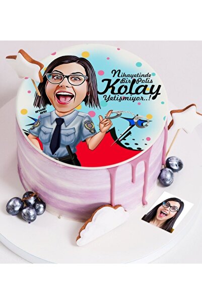 Bk Gift Kişiye Özel Polis Karikatür Baskılı Yaş Pasta İçin Yenilebilir Şekerl...