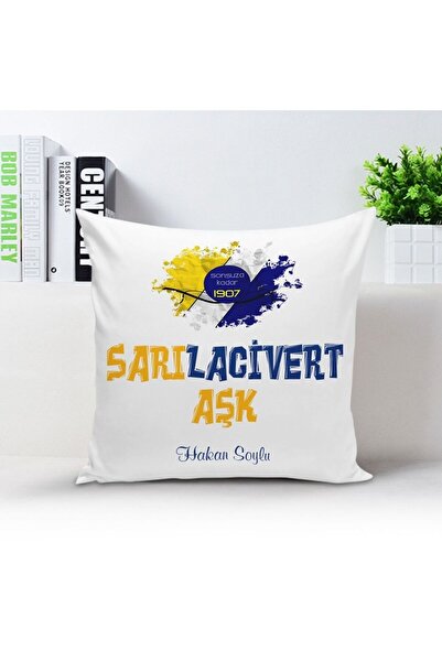 Bk Gift Kişiye Özel Sarı Lacivert Aşk Yastık Kılıfı