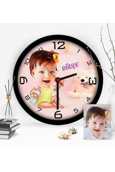Bk Gift Kişiye Özel Bebek Odası Karikatür Ahşap Duvar Saati - 1
