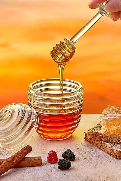 WAPPA Kovan Şekilli Kaşıklı 3 Parça Kristal Bal Kavanozu 240 ml