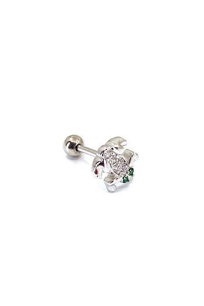 La femme by begum White Stone Frog Silver Silver Piercing,helix,tragus,flat,conch Ball Rotating Silver Piercing